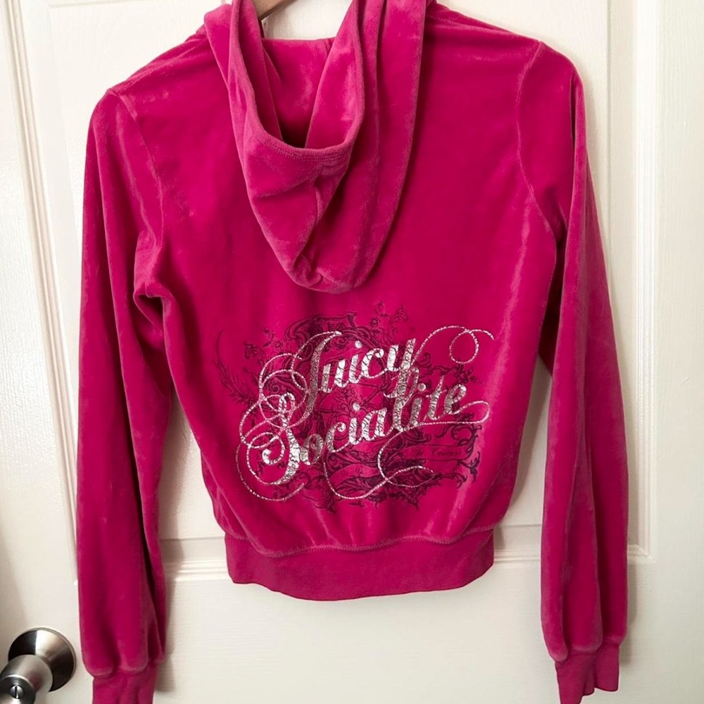 00s vintage Pink Velour Hoodie